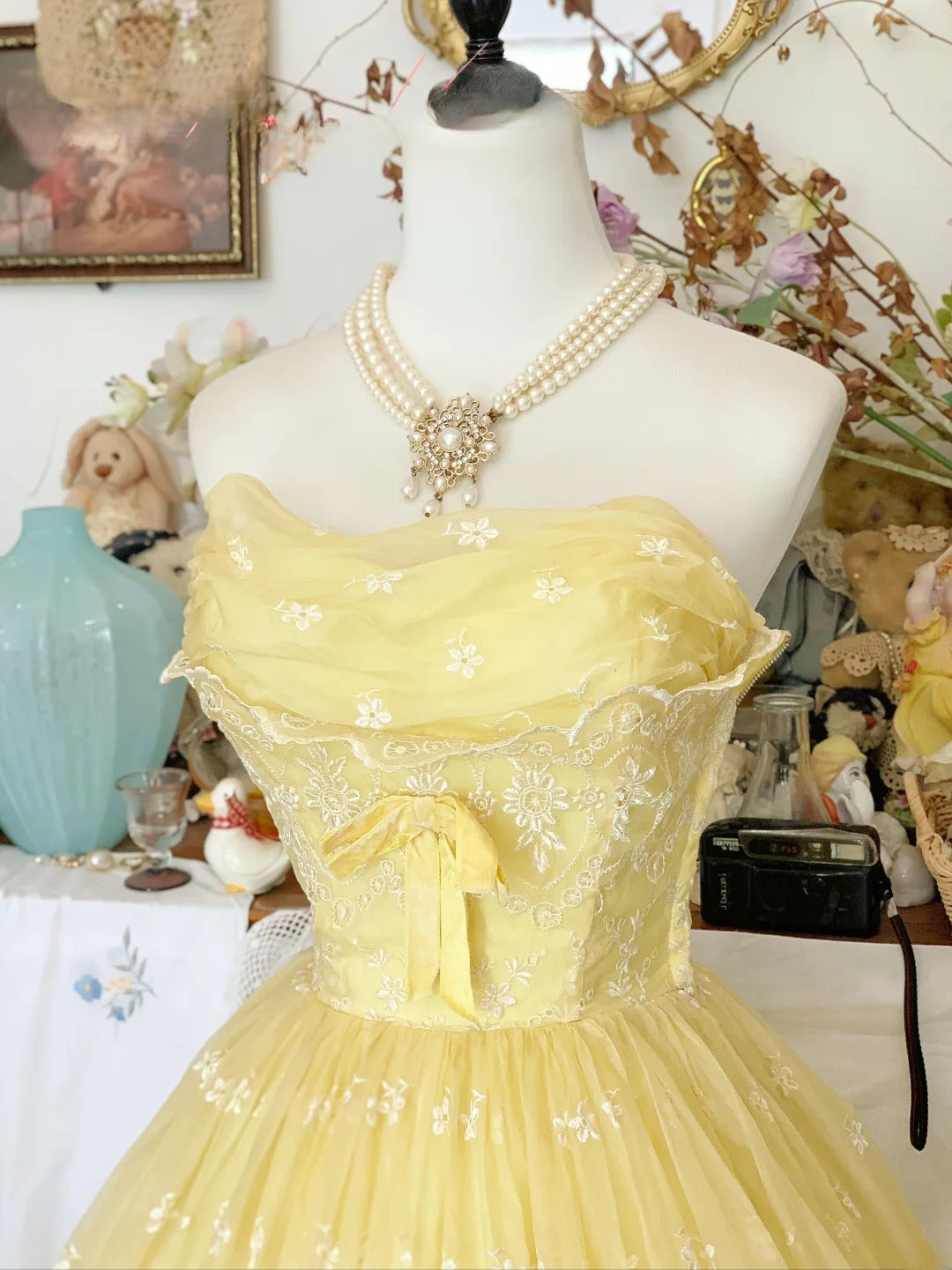 Vintage Hoco Dress Yellow Lace Tea Length Ball Gown Homecoming Party Dress RB9426