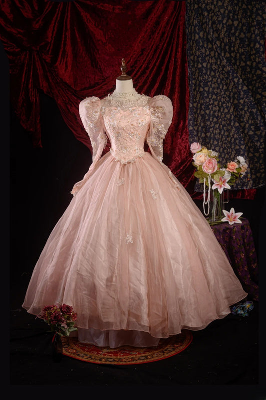 Stylish Ball Gown High Neck Blush Pink Long Tulle Sweet 15 Quinceanera Dresses Formal Gown Birthday Vestido De 15 Años RB8606