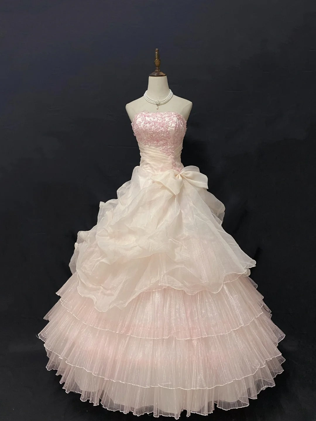 Princess Vibes Ball Gown Strapless Tulle Blush Pink Long With Tiered Layers Quince Dress inspo Quinceanera Dresses Sweet 16 Outfit RB7872