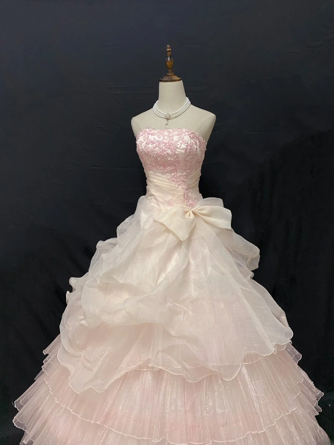 Princess Vibes Ball Gown Strapless Tulle Blush Pink Long With Tiered Layers Quince Dress inspo Quinceanera Dresses Sweet 16 Outfit RB7872