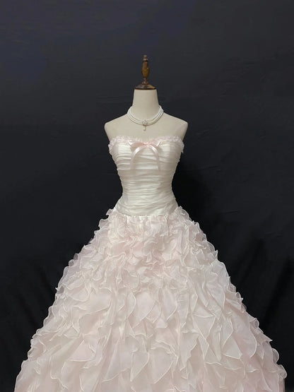Princess Vibes Ball Gown Strapless Chiffon Light Pink Long With Tiered Layers Quince Dress inspo Quinceanera Dresses Sweet 16 Outfit RB7873