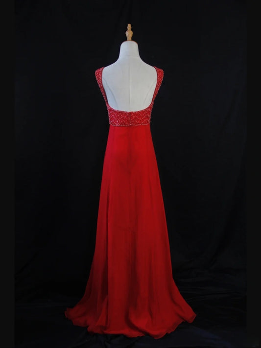 Vintage A-Linien-Kleid aus rotem Chiffon im Stil der 1950er Jahre mit herzförmigem Ausschnitt, perlenbesetztem Oberteil, langes Ballkleid, Inspiration für Geburtstagsoutfits, formelles Kleid für Damen AS419