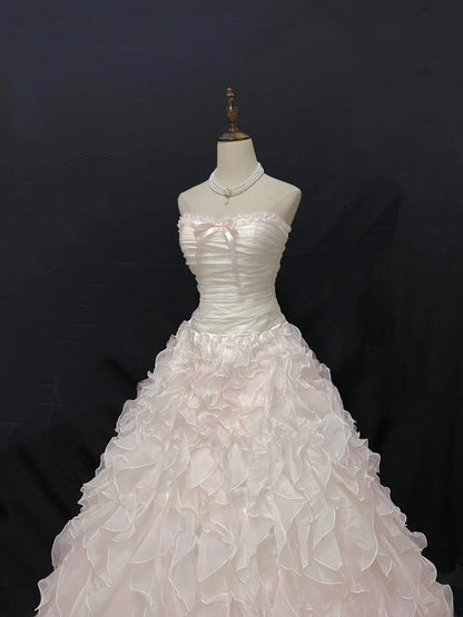Princess Vibes Ball Gown Strapless Chiffon Light Pink Long With Tiered Layers Quince Dress inspo Quinceanera Dresses Sweet 16 Outfit RB7873