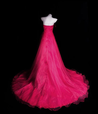 Charming Prom Dresses Ball Gown Strapless Hot Pink Organza With Ruffled Night Evening Formal Outfits RB6235