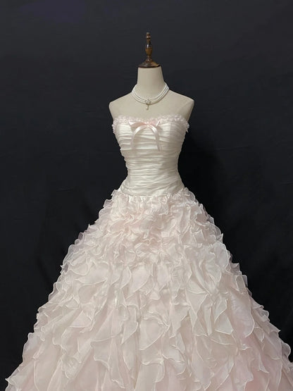Princess Vibes Ball Gown Strapless Chiffon Light Pink Long With Tiered Layers Quince Dress inspo Quinceanera Dresses Sweet 16 Outfit RB7873