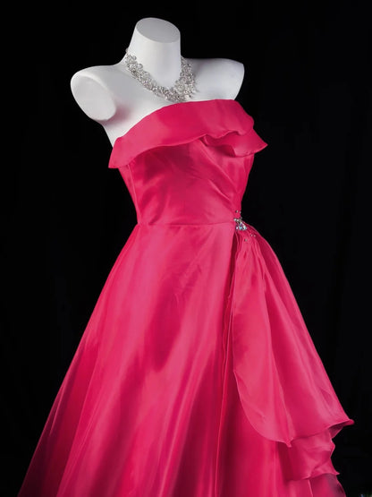 Charming Prom Dresses Ball Gown Strapless Hot Pink Organza With Ruffled Night Evening Formal Outfits RB6235