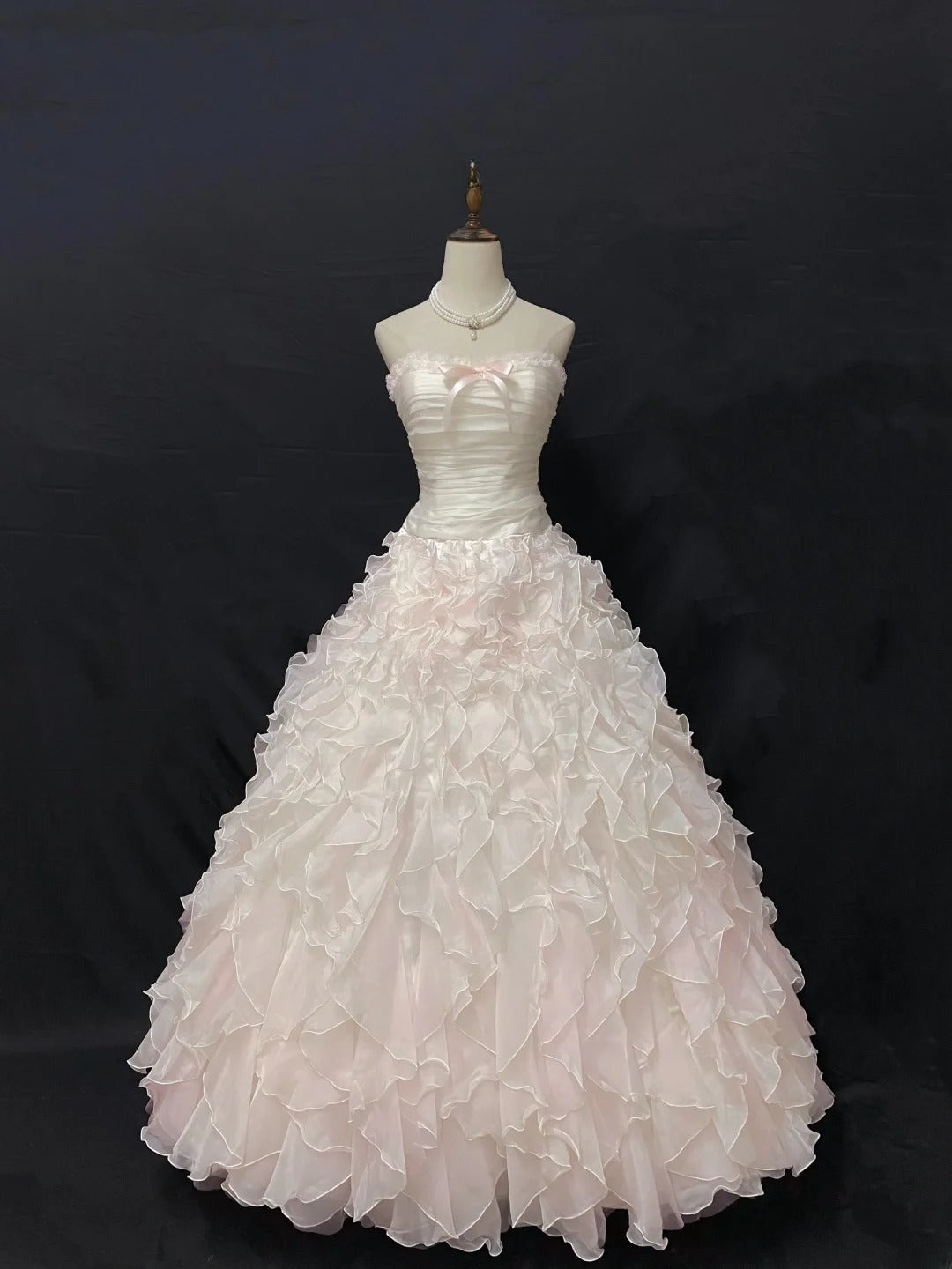 Princess Vibes Ball Gown Strapless Chiffon Light Pink Long With Tiered Layers Quince Dress inspo Quinceanera Dresses Sweet 16 Outfit RB7873