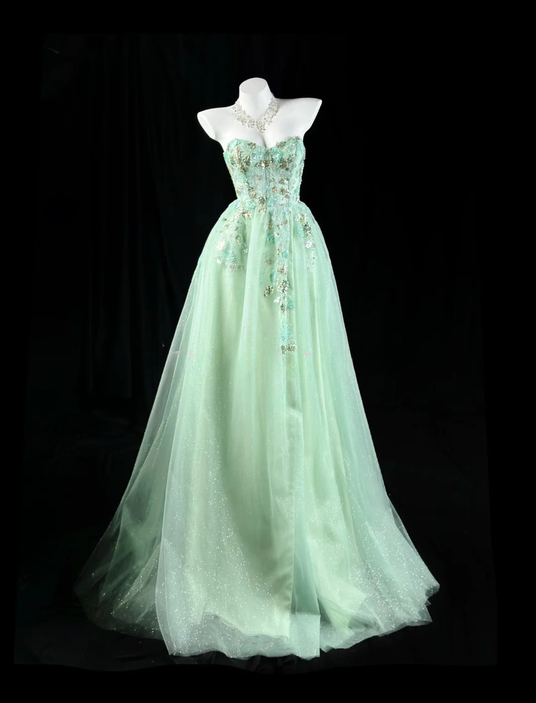 Charming Prom Dresses Ball Gown Sweetheart Mint Green Tulle With Lace Night Evening Formal Outfits RB6236