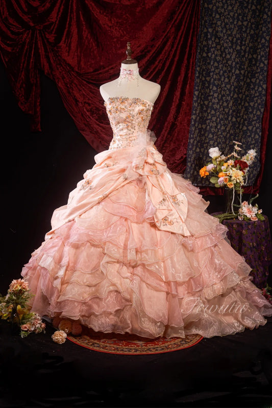 Stylish Ball Gown Strapless Blush Pink Quinceanera Dresses For Sweet 15 & 15 Anos Celebration Vestido De 15 Años RB8609