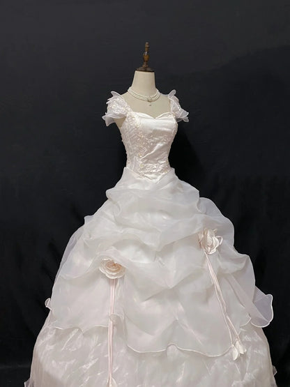 Princess Vibes Ball Gown Sweetheart Light Pink Long With Tiered Flowers Quince Dress inspo Quinceanera Dresses Sweet 16 Outfit RB7874