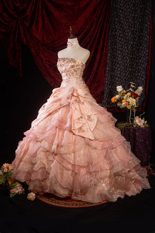 Stylish Ball Gown Strapless Blush Pink Quinceanera Dresses For Sweet 15 & 15 Anos Celebration Vestido De 15 Años RB8609