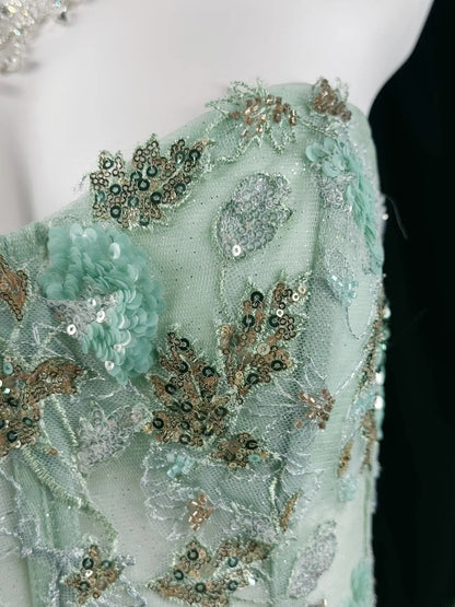 Charming Prom Dresses Ball Gown Sweetheart Mint Green Tulle With Lace Night Evening Formal Outfits RB6236