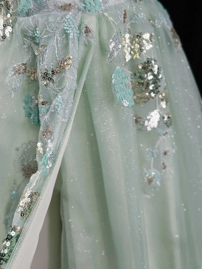 Charming Prom Dresses Ball Gown Sweetheart Mint Green Tulle With Lace Night Evening Formal Outfits RB6236