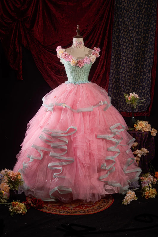 Stylish Ball Gown V Neck Blue Pink Quinceanera Dresses For Sweet 15 & 15 Anos Celebration Vestido De 15 Años RB8610