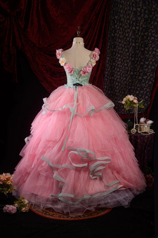 Stylish Ball Gown V Neck Blue Pink Quinceanera Dresses For Sweet 15 & 15 Anos Celebration Vestido De 15 Años RB8610