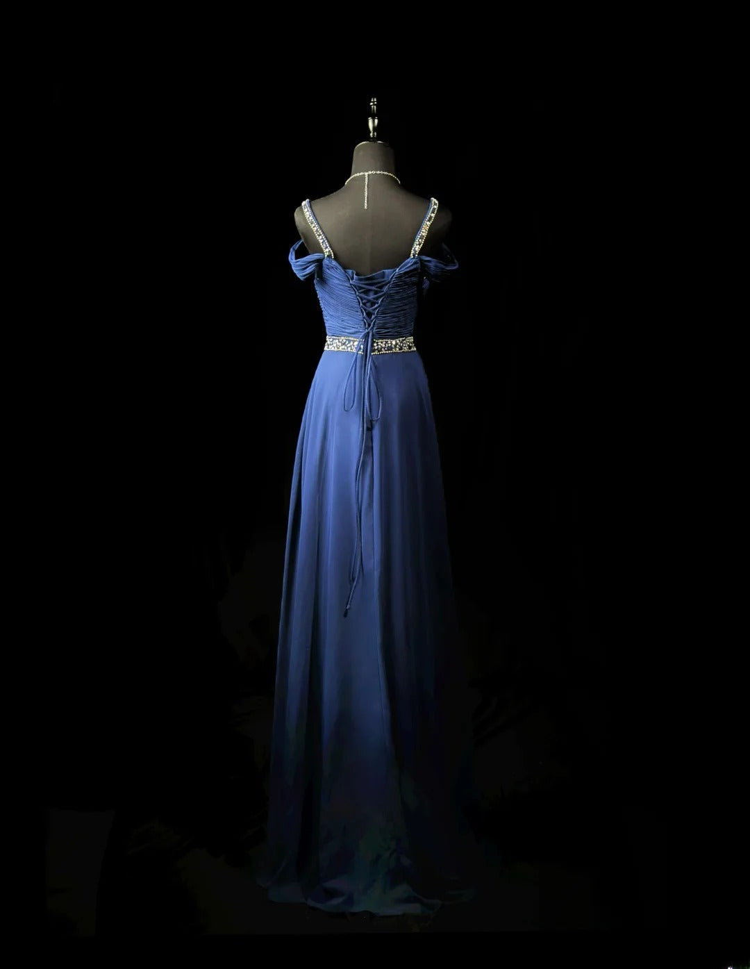 Vintage Prom Dresses A line Spaghetti Strap Navy Blue Chiffon 1950s Retro Classy Party Formal Outfits RB6237