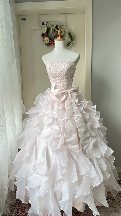 Ideen für ein Sweet-16-Kleid, Ballkleid, trägerlos, rosa, mit gestuften Lagen, Ballkleid für den sechzehnten Geburtstag, Kleid RC0742