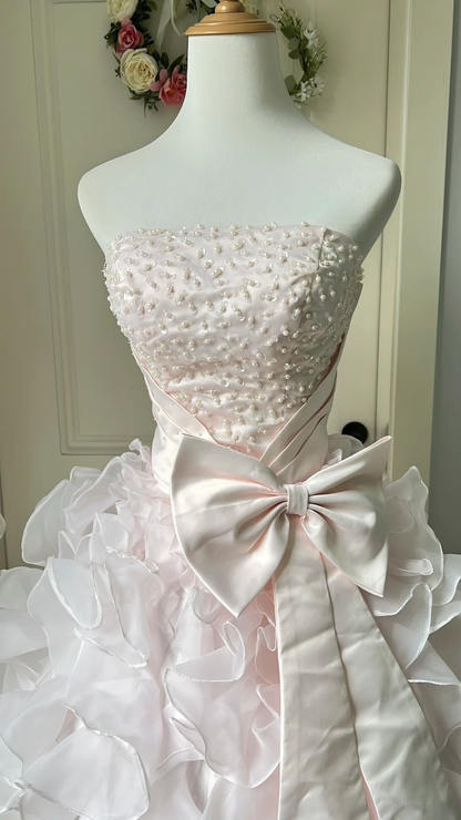 Ideen für ein Sweet-16-Kleid, Ballkleid, trägerlos, rosa, mit gestuften Lagen, Ballkleid für den sechzehnten Geburtstag, Kleid RC0742