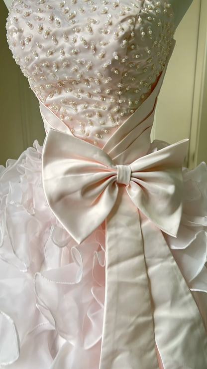 Ideen für ein Sweet-16-Kleid, Ballkleid, trägerlos, rosa, mit gestuften Lagen, Ballkleid für den sechzehnten Geburtstag, Kleid RC0742