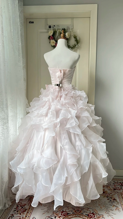 Ideen für ein Sweet-16-Kleid, Ballkleid, trägerlos, rosa, mit gestuften Lagen, Ballkleid für den sechzehnten Geburtstag, Kleid RC0742