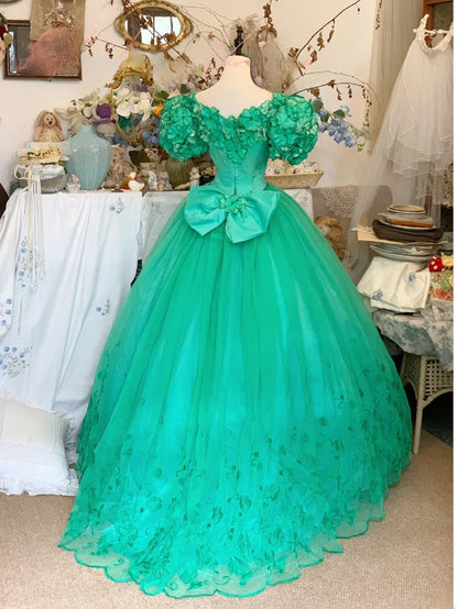 Sweet 16 Dress Ballgown V Neck Green WIth Flowers Sweet Sixteen Dress With Flowers RB9430