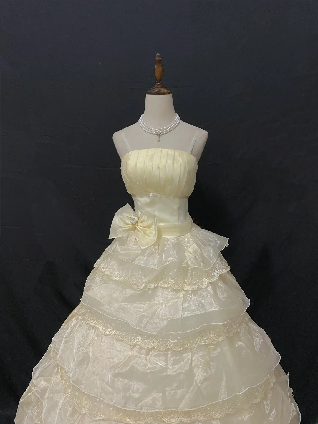 Princess Vibes Ball Gown Strapless Yellow Organza Long With Tiered Ruffled Corset Fitted Back Quince Dress inspo Quinceanera Dresses Sweet 16 Outfit RB7879