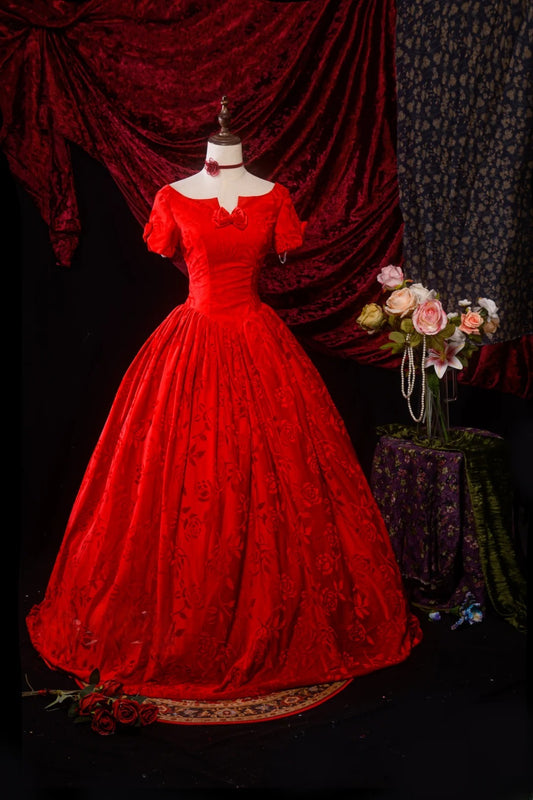 Wunderschönes rotes Ballkleid mit U-Boot-Ausschnitt und Ärmeln für die Quinceañera-Feier zum 15. Geburtstag, Vestido De 15 Años RB8612
