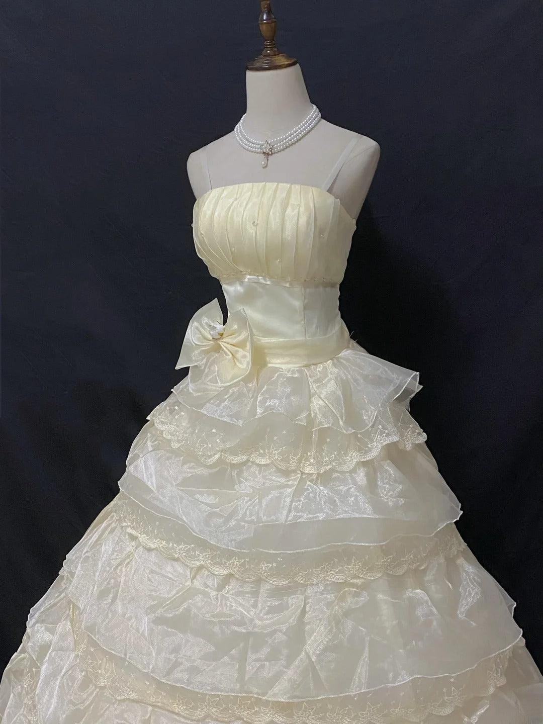 Princess Vibes Ball Gown Strapless Yellow Organza Long With Tiered Ruffled Corset Fitted Back Quince Dress inspo Quinceanera Dresses Sweet 16 Outfit RB7879