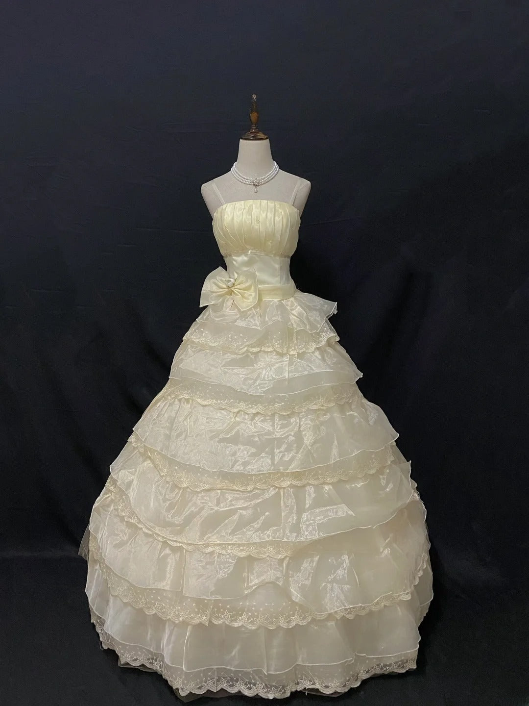 Princess Vibes Ball Gown Strapless Yellow Organza Long With Tiered Ruffled Corset Fitted Back Quince Dress inspo Quinceanera Dresses Sweet 16 Outfit RB7879