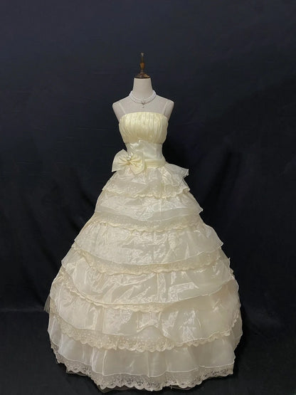 Princess Vibes Ball Gown Strapless Yellow Organza Long With Tiered Ruffled Corset Fitted Back Quince Dress inspo Quinceanera Dresses Sweet 16 Outfit RB7879