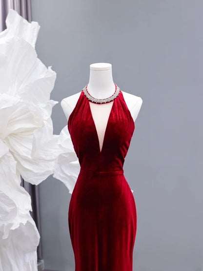 Modest Prom Dresses Aesthetic Mermaid Scoop Neck Burgundy Velvet Inspiration Impress Long Party Formal Gown For Teenagers High Schools AS427