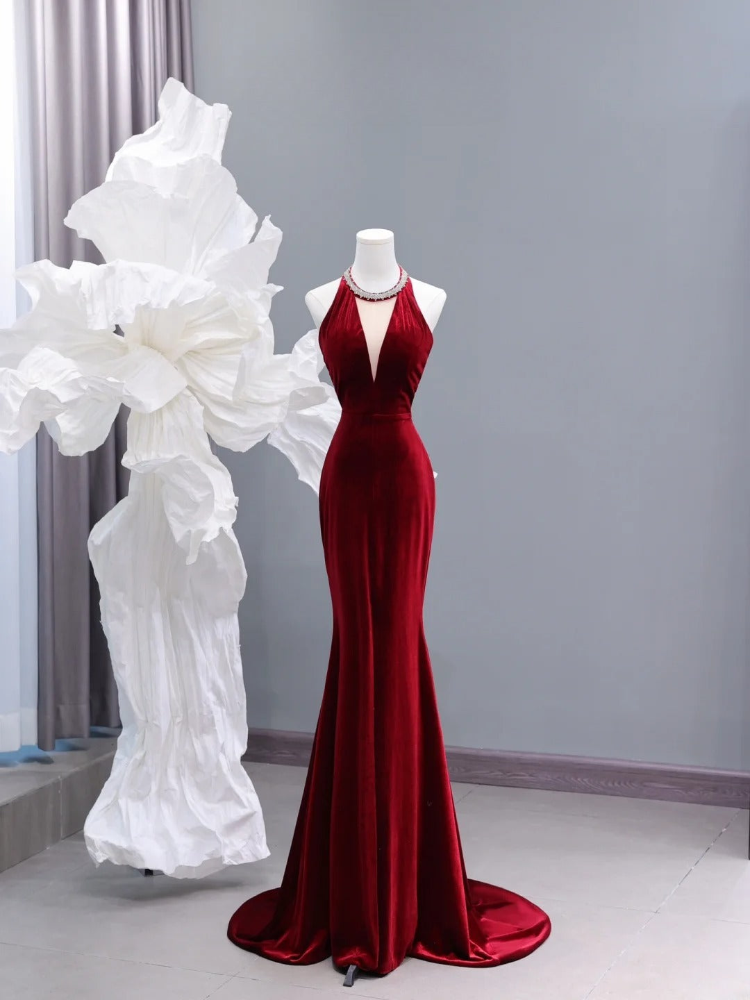 Modest Prom Dresses Aesthetic Mermaid Scoop Neck Burgundy Velvet Inspiration Impress Long Party Formal Gown For Teenagers High Schools AS427