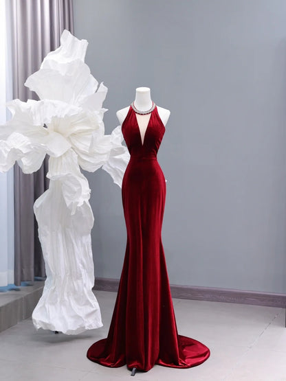 Modest Prom Dresses Aesthetic Mermaid Scoop Neck Burgundy Velvet Inspiration Impress Long Party Formal Gown For Teenagers High Schools AS427