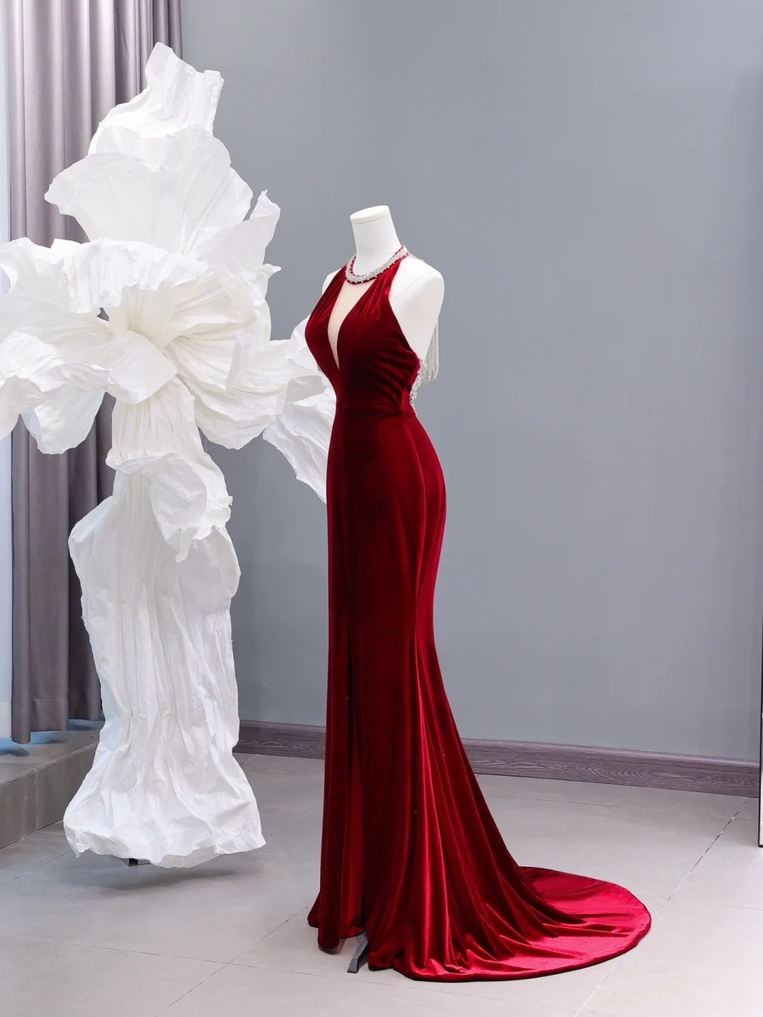 Modest Prom Dresses Aesthetic Mermaid Scoop Neck Burgundy Velvet Inspiration Impress Long Party Formal Gown For Teenagers High Schools AS427