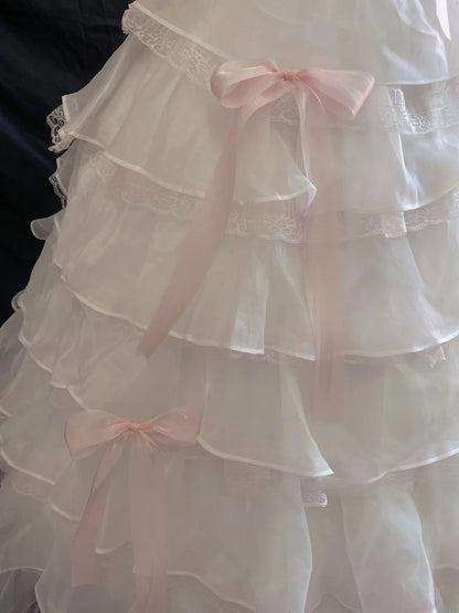 Princess Vibes Ball Gown Strapless Light Pink Organza Long With Lace Bow Quince Dress inspo Quinceanera Dresses Sweet 16 Outfit RB7882