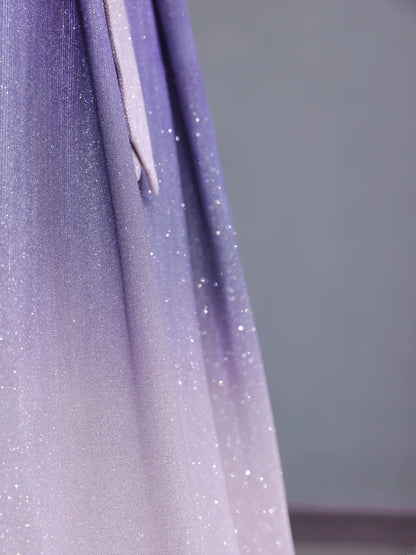 Elegantes, schulterfreies, langes Paillettenkleid in Fliederrosa mit Ombré-Effekt für Abschlussball, festliche Abendgarderobe und Dinnerpartys AS428