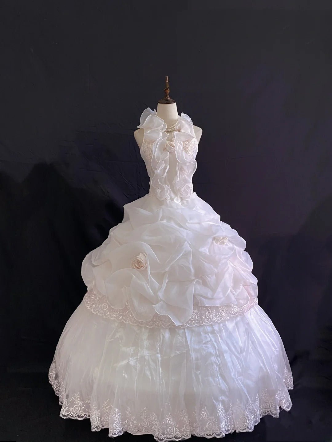 Princess Vibes Ball Gown Halter Light Pink Organza Long With Lace 3D Flowers Quince Dress inspo Quinceanera Dresses Sweet 16 Outfit RB7883