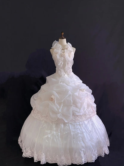Princess Vibes Ball Gown Halter Light Pink Organza Long With Lace 3D Flowers Quince Dress inspo Quinceanera Dresses Sweet 16 Outfit RB7883