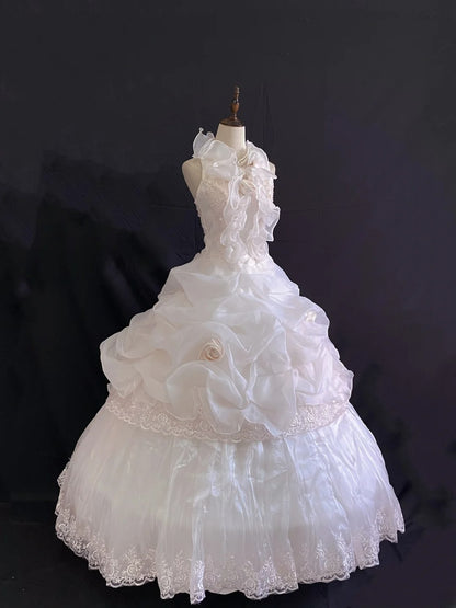 Princess Vibes Ball Gown Halter Light Pink Organza Long With Lace 3D Flowers Quince Dress inspo Quinceanera Dresses Sweet 16 Outfit RB7883