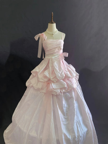 Princess Vibes Ball Gown Spaghetti Strap Pink Taffeta Long With Ruffled Tiered Quince Dress inspo Quinceanera Dresses Sweet 16 Outfit RB7884