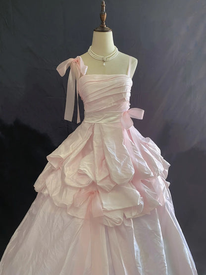Princess Vibes Ball Gown Spaghetti Strap Pink Taffeta Long With Ruffled Tiered Quince Dress inspo Quinceanera Dresses Sweet 16 Outfit RB7884