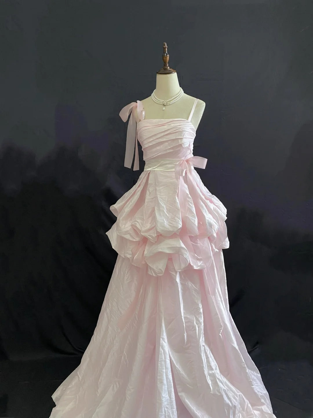 Princess Vibes Ball Gown Spaghetti Strap Pink Taffeta Long With Ruffled Tiered Quince Dress inspo Quinceanera Dresses Sweet 16 Outfit RB7884
