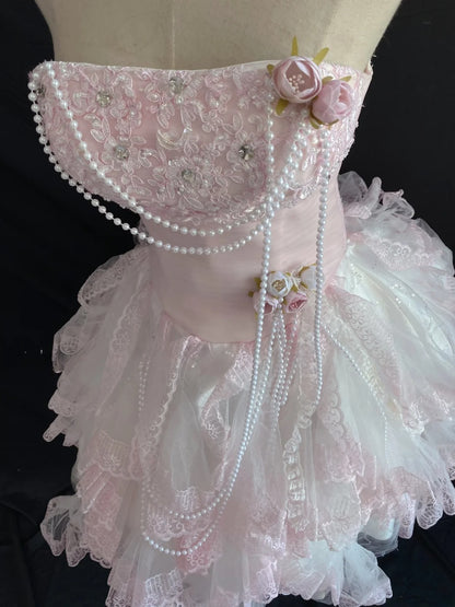 Cute Homecoming Dresses Ball Gown Strapless Pink 16th Birthday Cocktail Dress Ideas Outfits RB7885