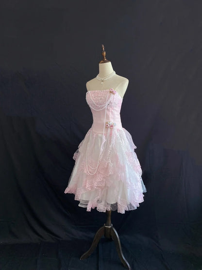 Cute Homecoming Dresses Ball Gown Strapless Pink 16th Birthday Cocktail Dress Ideas Outfits RB7885