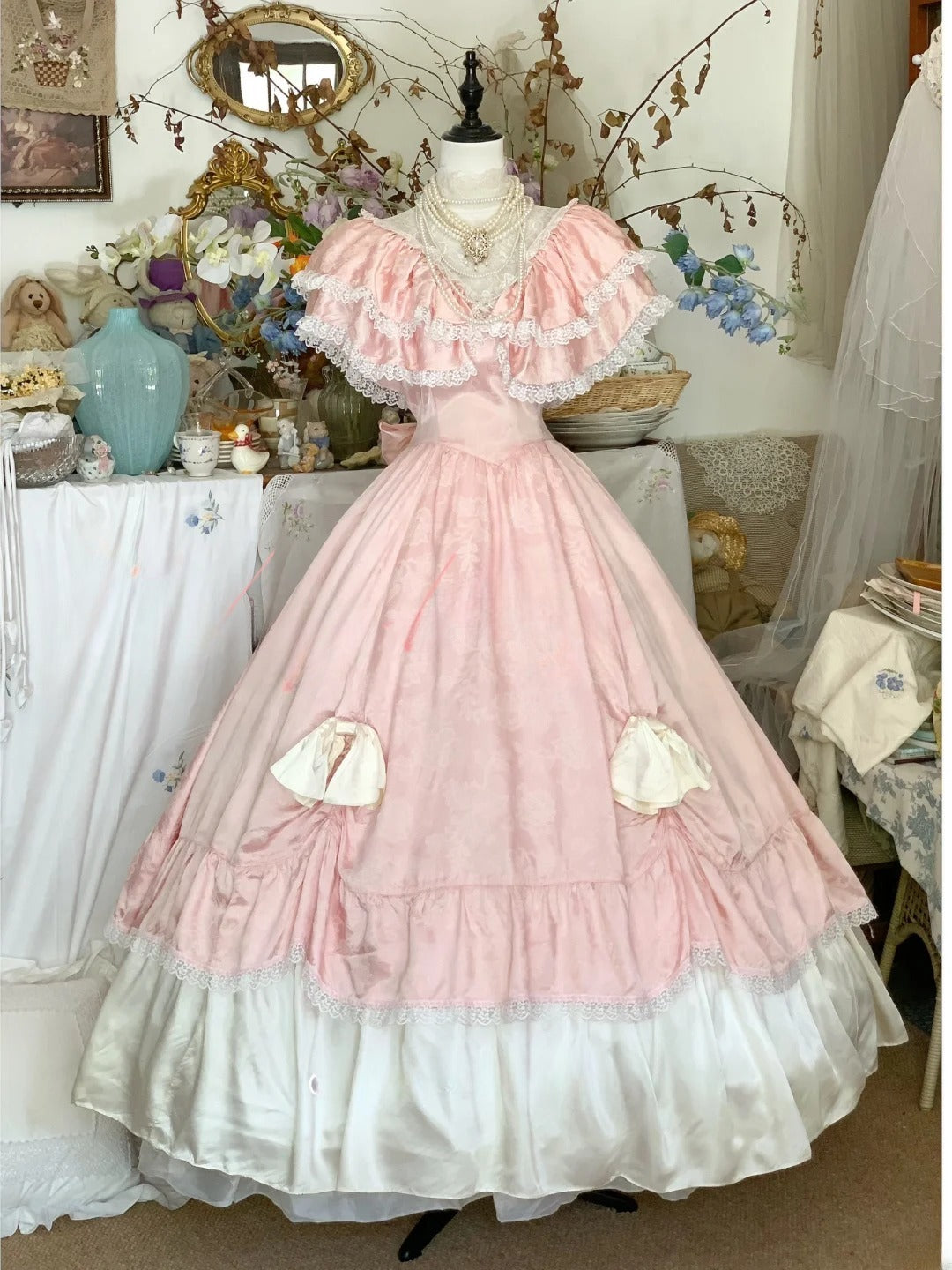 Sweet 16 Dress Ballgown V Neck Pink WIth Lace Sweet Sixteen Dress With Flowers RB9432