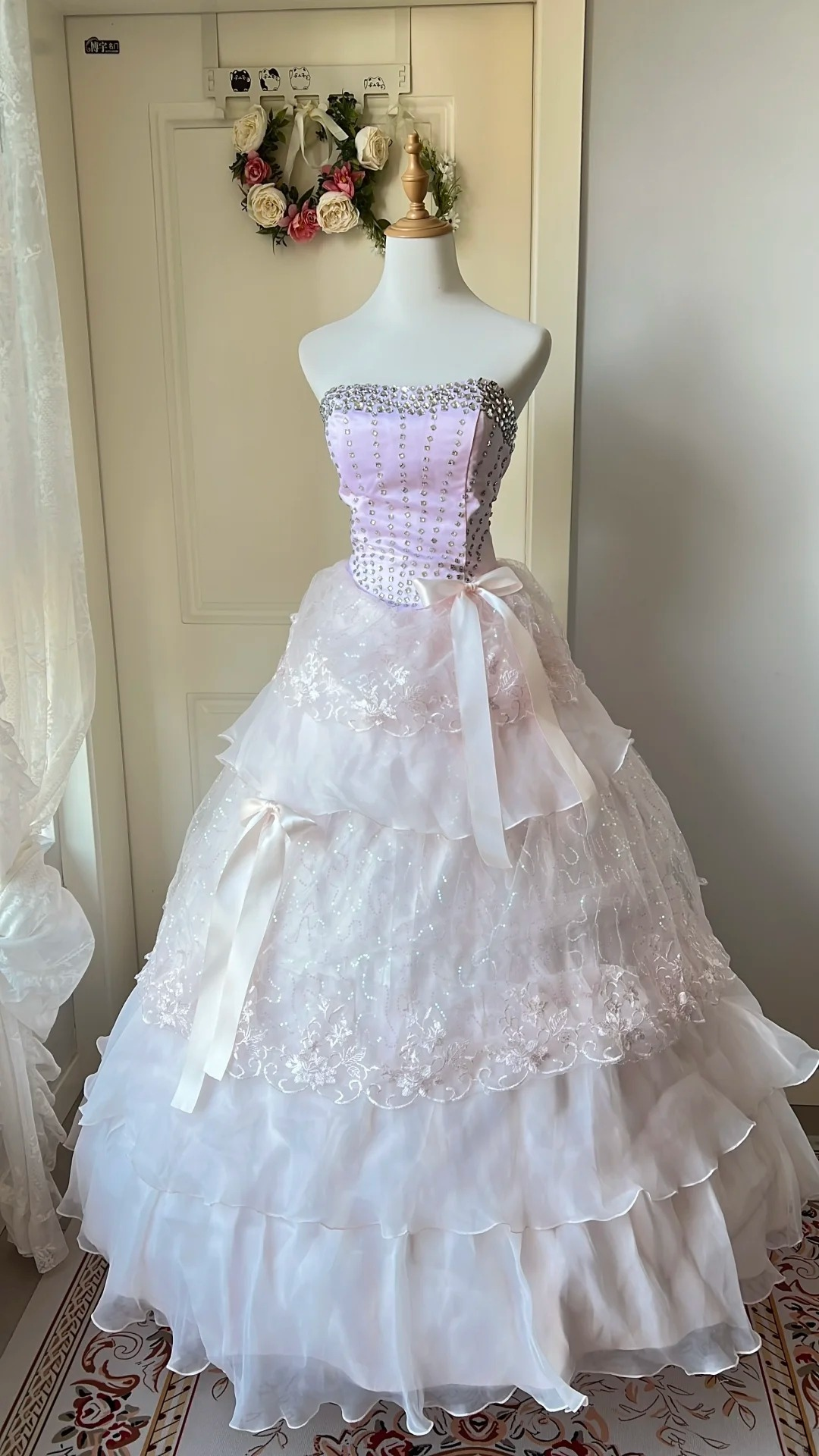 Quinceanera-Kleid zum 15. Geburtstag, Ballkleid mit herzförmigem Ausschnitt, Flieder-Rosa Tüll mit Lagen, langes Outfit für den 16. Geburtstag RC0752