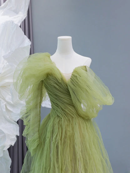 Elegantes, schlichtes A-Linien-Abendkleid aus salbeigrünem Tüll mit One-Shoulder-Schnitt – ein beeindruckendes, langes Abendkleid für Teenager und Schülerinnen (AS432).