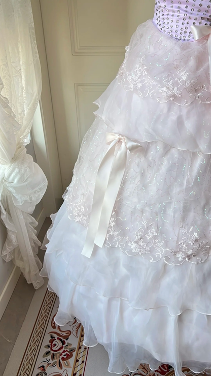 Quinceanera-Kleid zum 15. Geburtstag, Ballkleid mit herzförmigem Ausschnitt, Flieder-Rosa Tüll mit Lagen, langes Outfit für den 16. Geburtstag RC0752