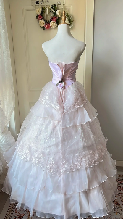 Quinceanera-Kleid zum 15. Geburtstag, Ballkleid mit herzförmigem Ausschnitt, Flieder-Rosa Tüll mit Lagen, langes Outfit für den 16. Geburtstag RC0752