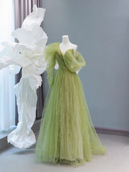 Elegantes, schlichtes A-Linien-Abendkleid aus salbeigrünem Tüll mit One-Shoulder-Schnitt – ein beeindruckendes, langes Abendkleid für Teenager und Schülerinnen (AS432).